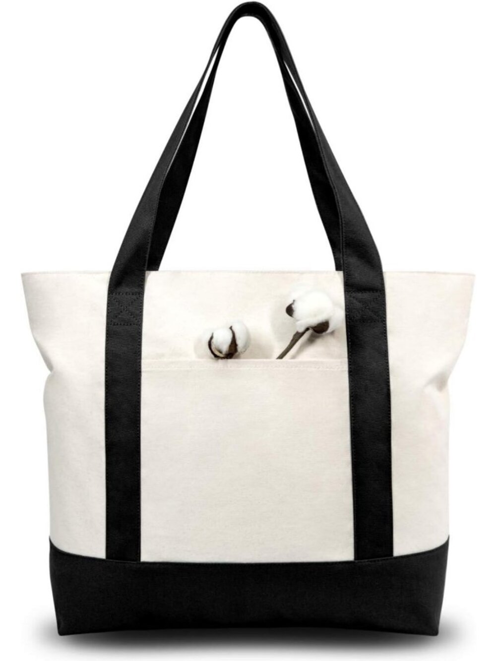 Stylish Canvas Tote Bag with External Pocket, Reusable Grocery & Daily